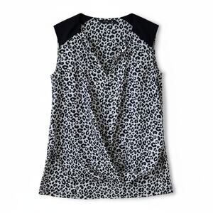 Y2K APT 9 Womens Animal Print Split Neck Blouse Top Black White S Mob Wife Work